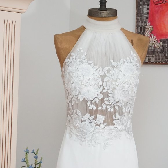 🆕TADASHI SHOJI Embroidered Trumpet Halter Wedding - Picture 4 of 9